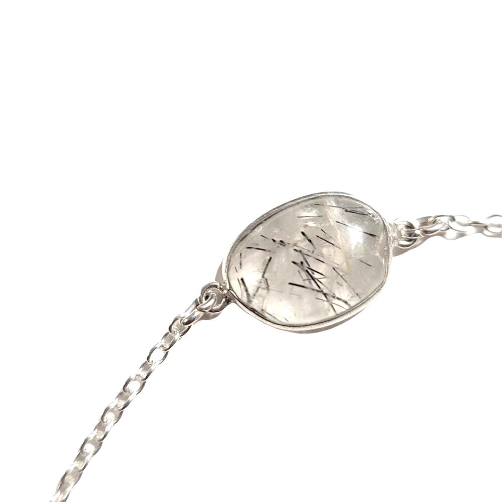 Rutilated Rainbow Moonstone Handcrafted 925 Sterling Silver Necklace 40"